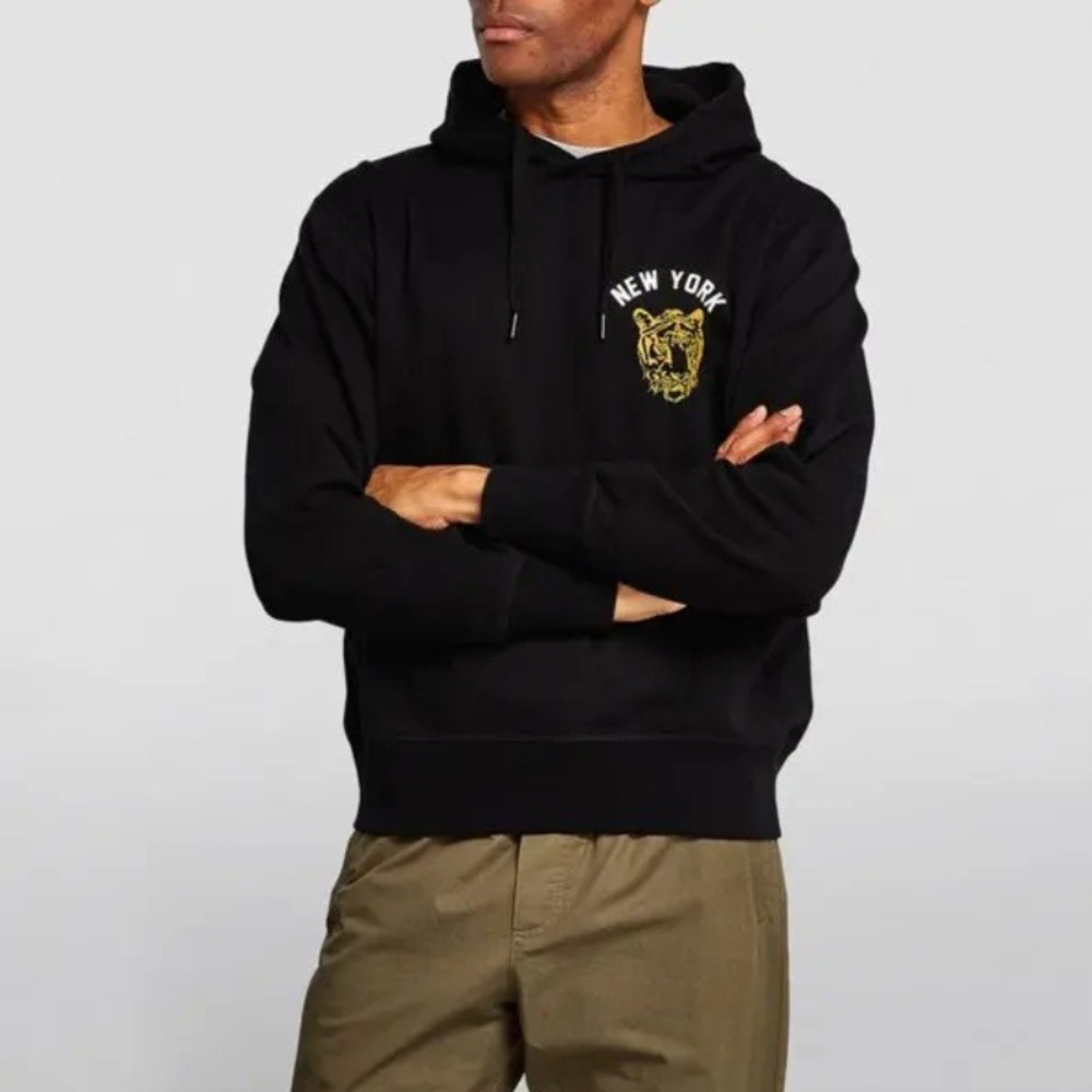Rag & Bone New York Tiger Print Hoodie Black Graphic Sweatshirt Mens Size Small